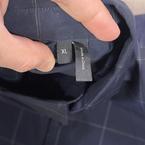 Theory Clean Placket Shirt Mens XL Navy Blue Mouline Grid Cotton Button Up - Picture 11 of 12